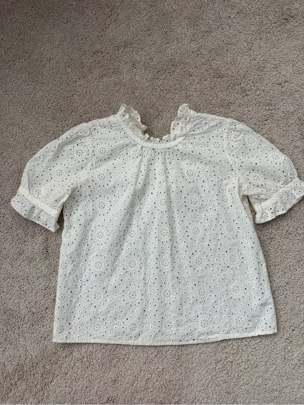 J. Crew White Eyelet Puff-Sleeve Peasant Top